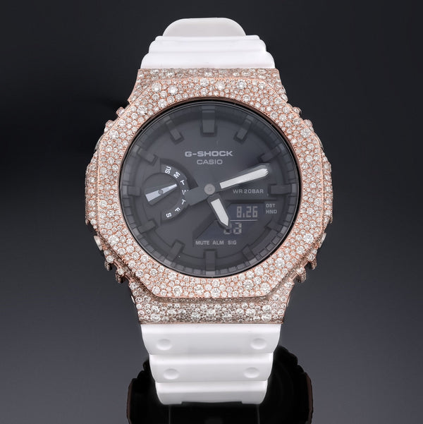 G - Shock GA2100 Custom Iced - Out with Rose Gold Bezel 7.50 CTW Diamond Mosaic Setting - Elite Jewelers - Luxury Watch