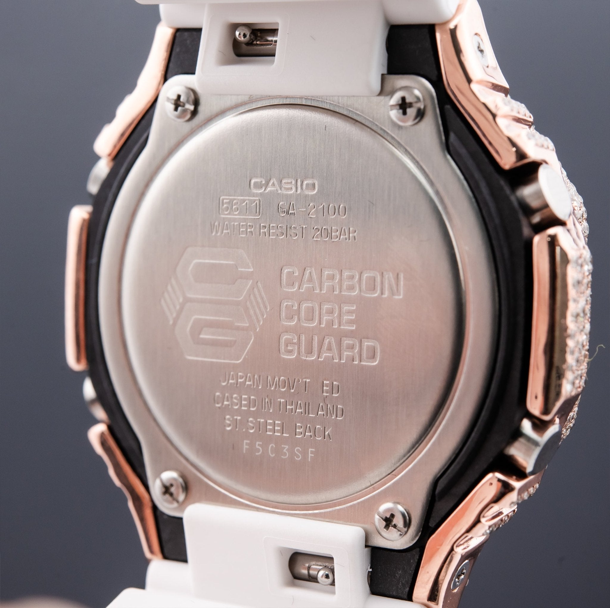G-Shock GA2100 Custom Iced-Out G-Shock with Rose Gold Bezel 7.50