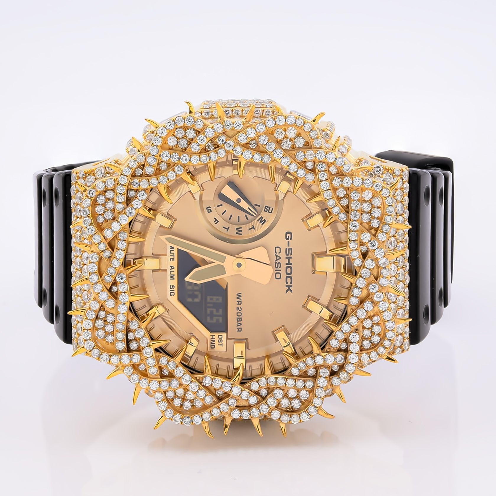 G-Shock GA2100 Gold Dial 7.50 CTW Diamond Thorn Bezel Iced Out G