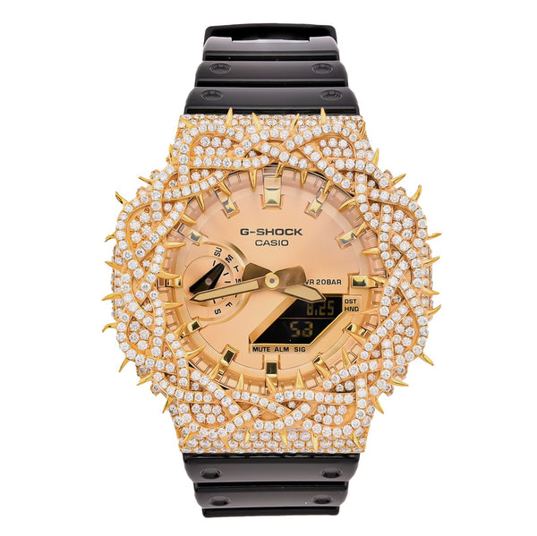 G - Shock GA2100 Gold Dial 7.50 CTW Diamond Thorn Bezel Iced OutÂ Watch - Elite Jewelers - Luxury Watch