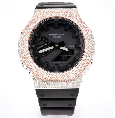 G - Shock GA2100 Iced - Out Black Dial Watch with White and Rose Gold 5.0 CTW Diamonds - Elite Jewelers - Luxury Watch