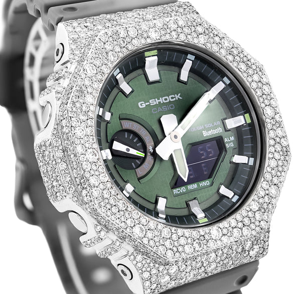 G - Shock GM2100 8.20CT Natural Diamond Mosaic Set Green Dial Grey Strap Men Watch - Elite Jewelers - Luxury Watch