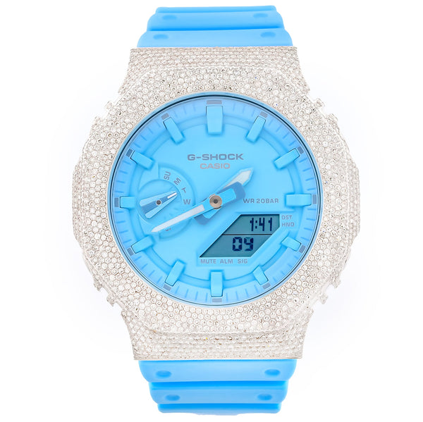 G - Shock GM2100 Blue Dial Custom Iced - Out with 5.40 CTW White Diamonds - Elite Jewelers - Luxury Watch