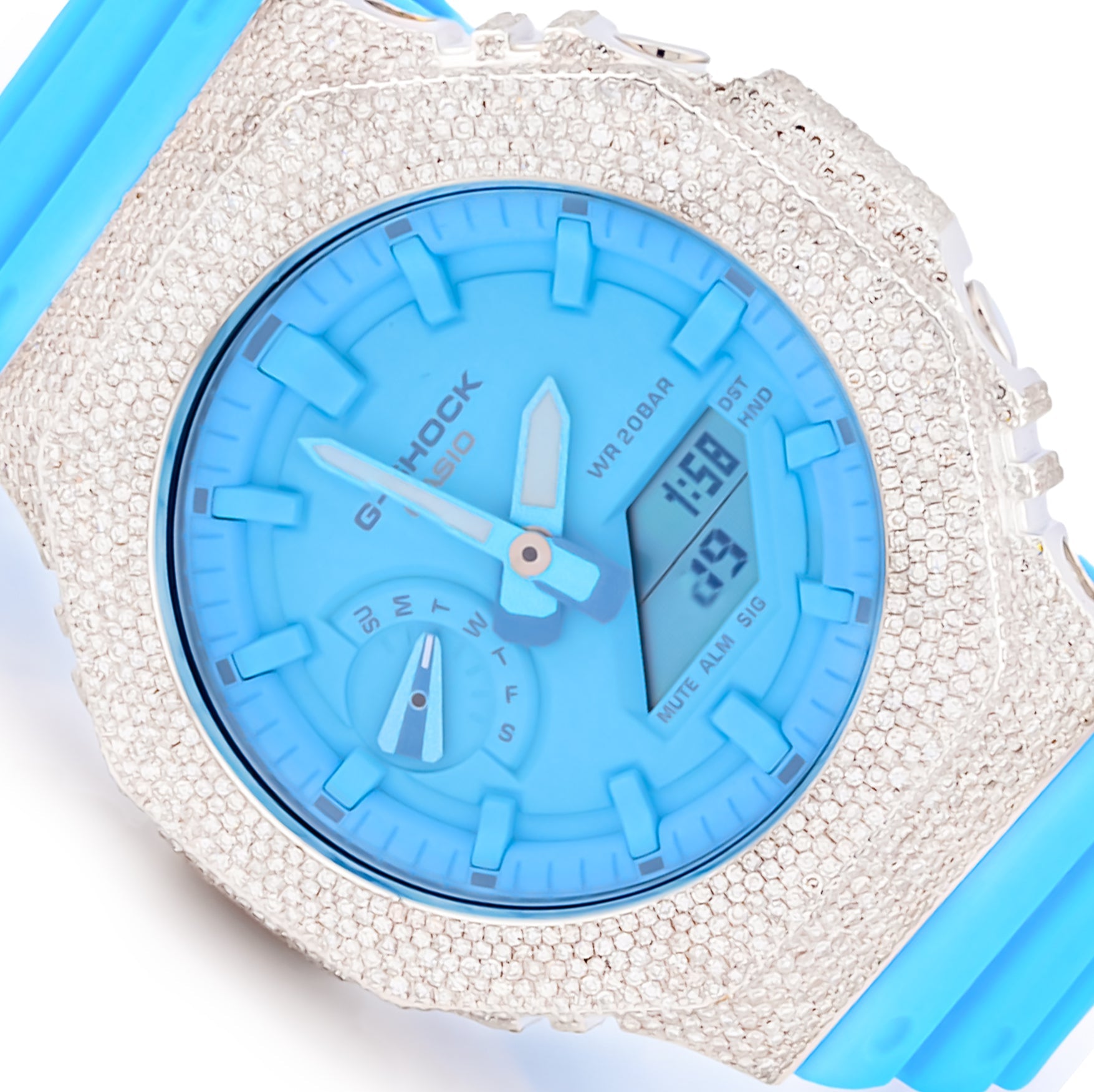 G - Shock GM2100 Blue Dial Custom Iced - Out with 5.40 CTW White Diamonds - Elite Jewelers - Luxury Watch