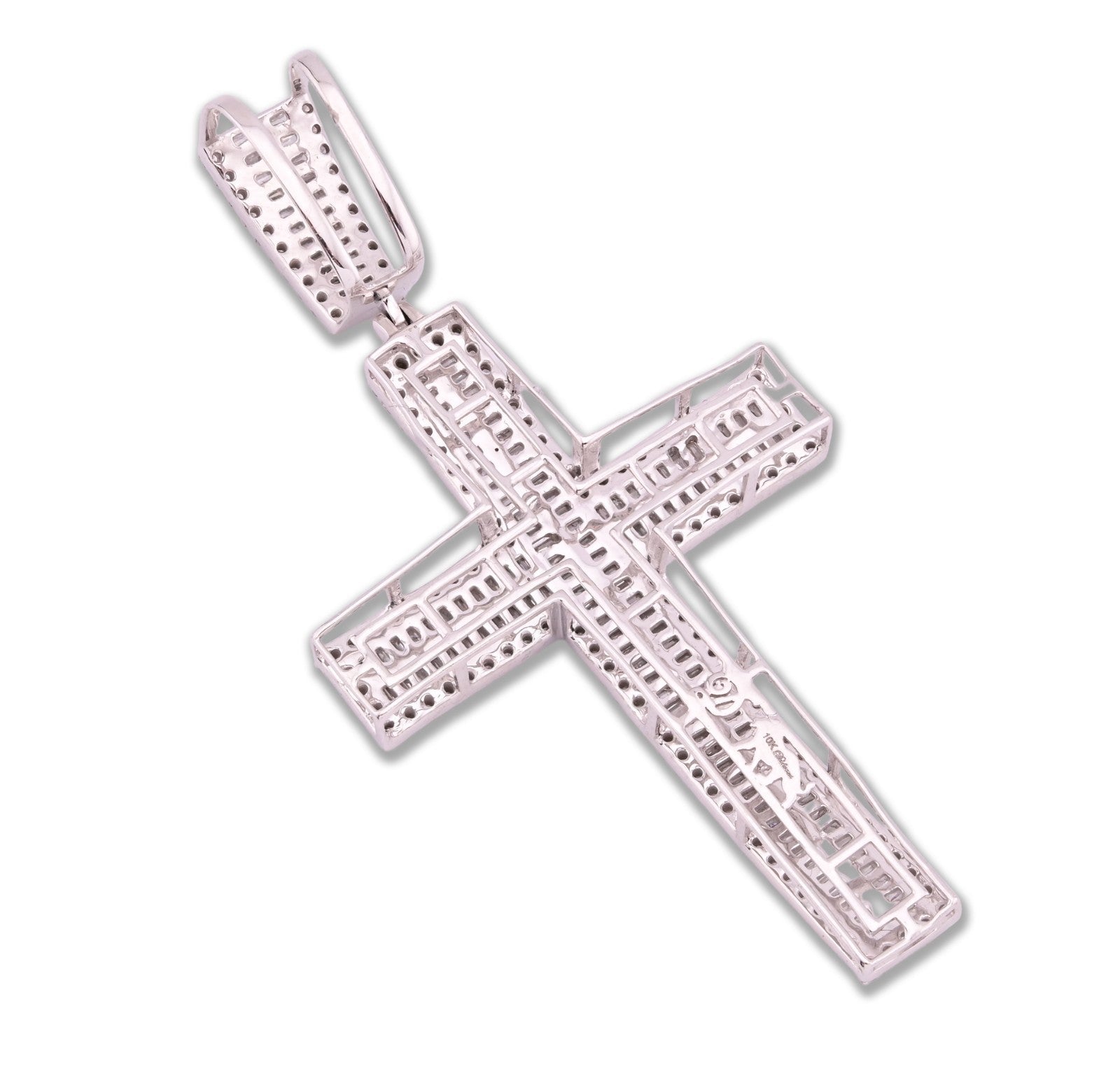 ICED 10k White Gold 11.6g 3.5CTW Real Round/Baguette Diamond Cross Pendant Charm - Elite Jewelers - Charms & Pendants