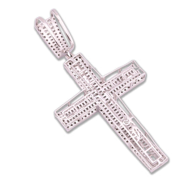 ICED 10k White Gold 11.6g 3.5CTW Real Round/Baguette Diamond Cross Pendant Charm - Elite Jewelers - Charms & Pendants