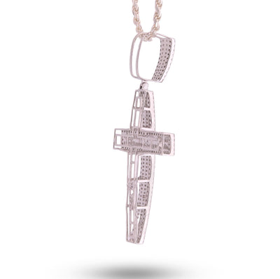 ICED 10k White Gold 11.6g 3.5CTW Real Round/Baguette Diamond Cross Pendant Charm - Elite Jewelers - Charms & Pendants