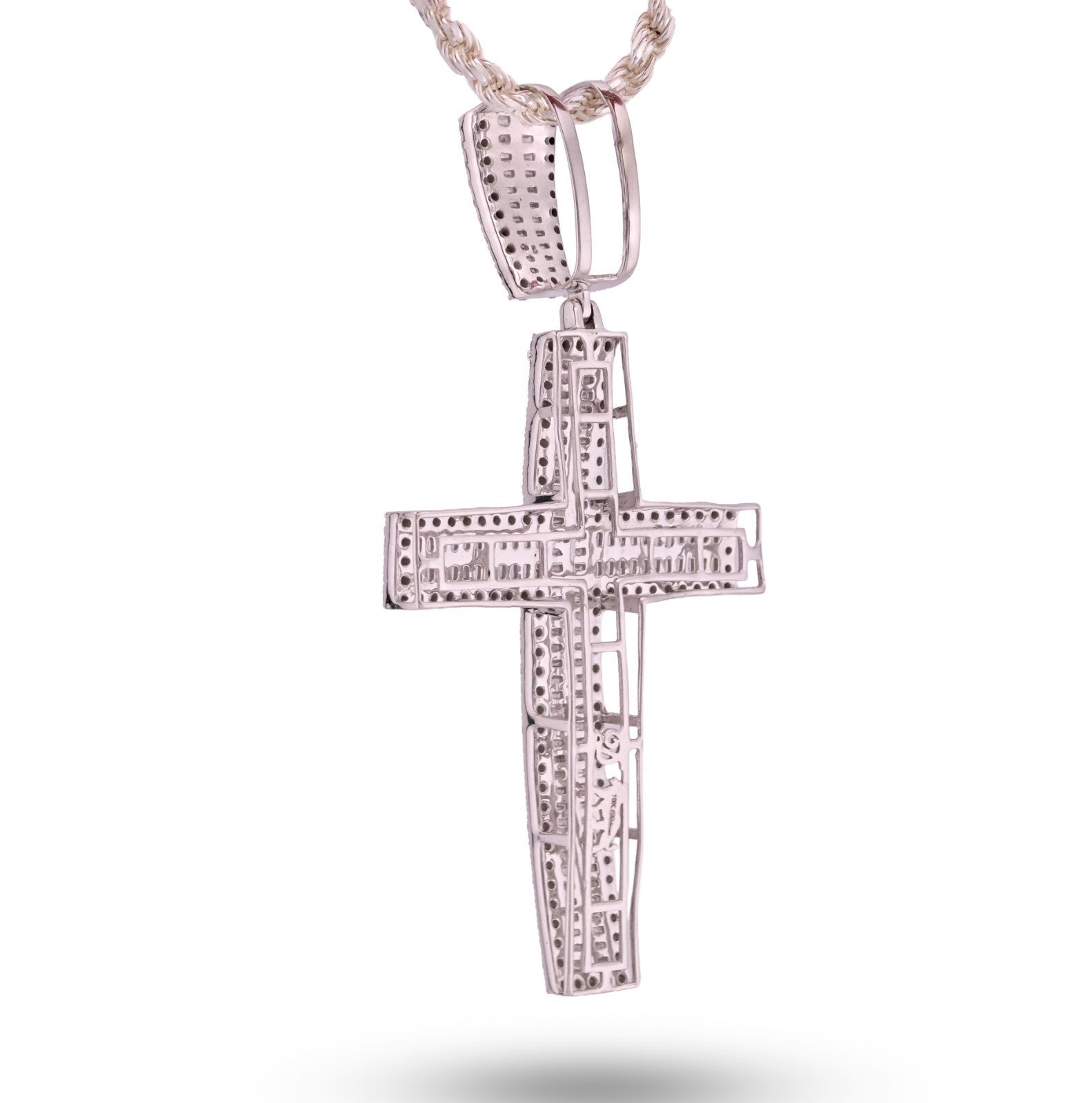 ICED 10k White Gold 11.6g 3.5CTW Real Round/Baguette Diamond Cross Pendant Charm - Elite Jewelers - Charms & Pendants
