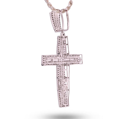 ICED 10k White Gold 11.6g 3.5CTW Real Round/Baguette Diamond Cross Pendant Charm - Elite Jewelers - Charms & Pendants