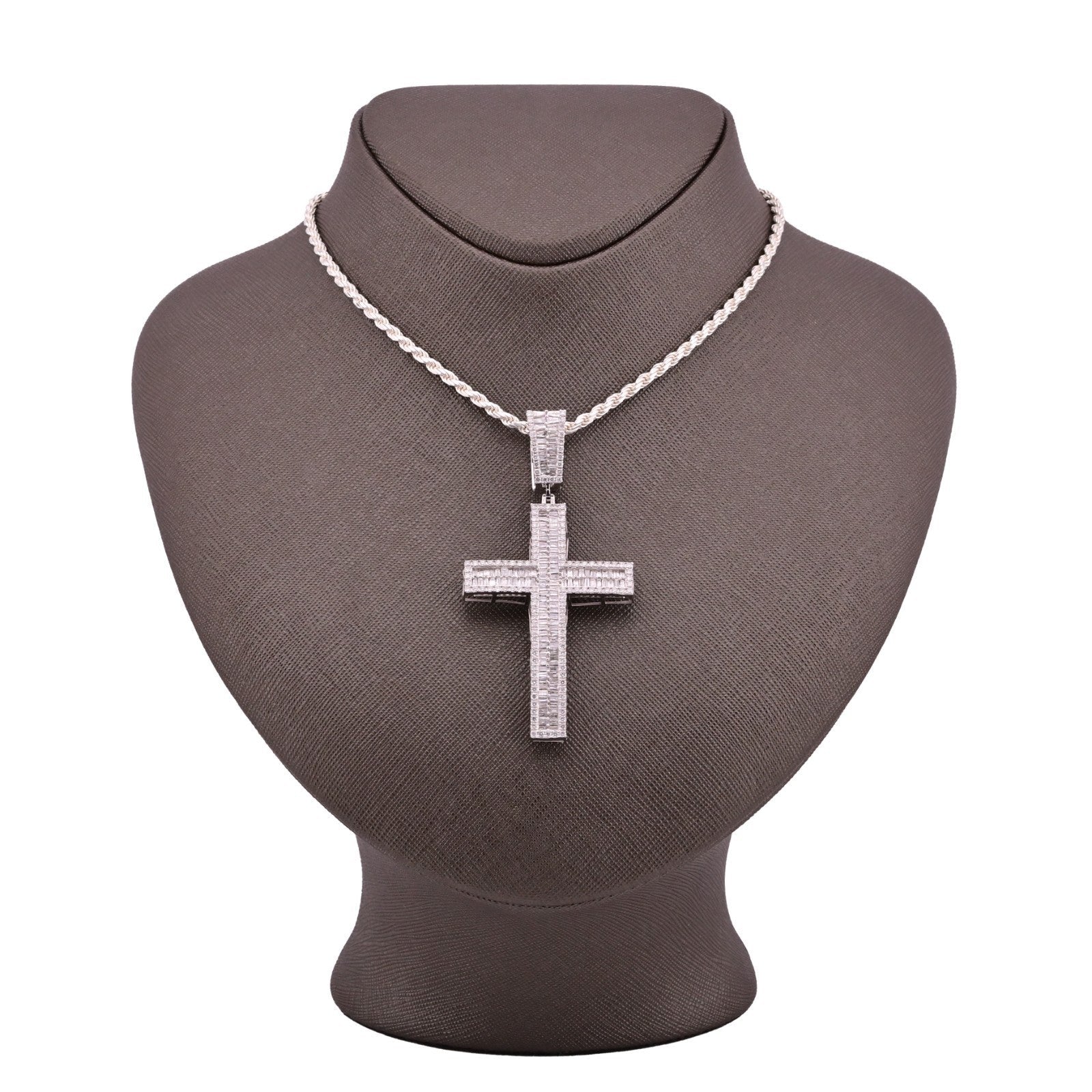 ICED 10k White Gold 11.6g 3.5CTW Real Round/Baguette Diamond Cross Pendant Charm - Elite Jewelers - Charms & Pendants