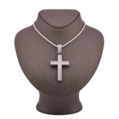 ICED 10k White Gold 11.6g 3.5CTW Real Round/Baguette Diamond Cross Pendant Charm - Elite Jewelers - Charms & Pendants