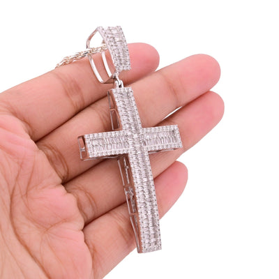 ICED 10k White Gold 11.6g 3.5CTW Real Round/Baguette Diamond Cross Pendant Charm - Elite Jewelers - Charms & Pendants