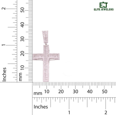 ICED 10k White Gold 11.6g 3.5CTW Real Round/Baguette Diamond Cross Pendant Charm - Elite Jewelers - Charms & Pendants