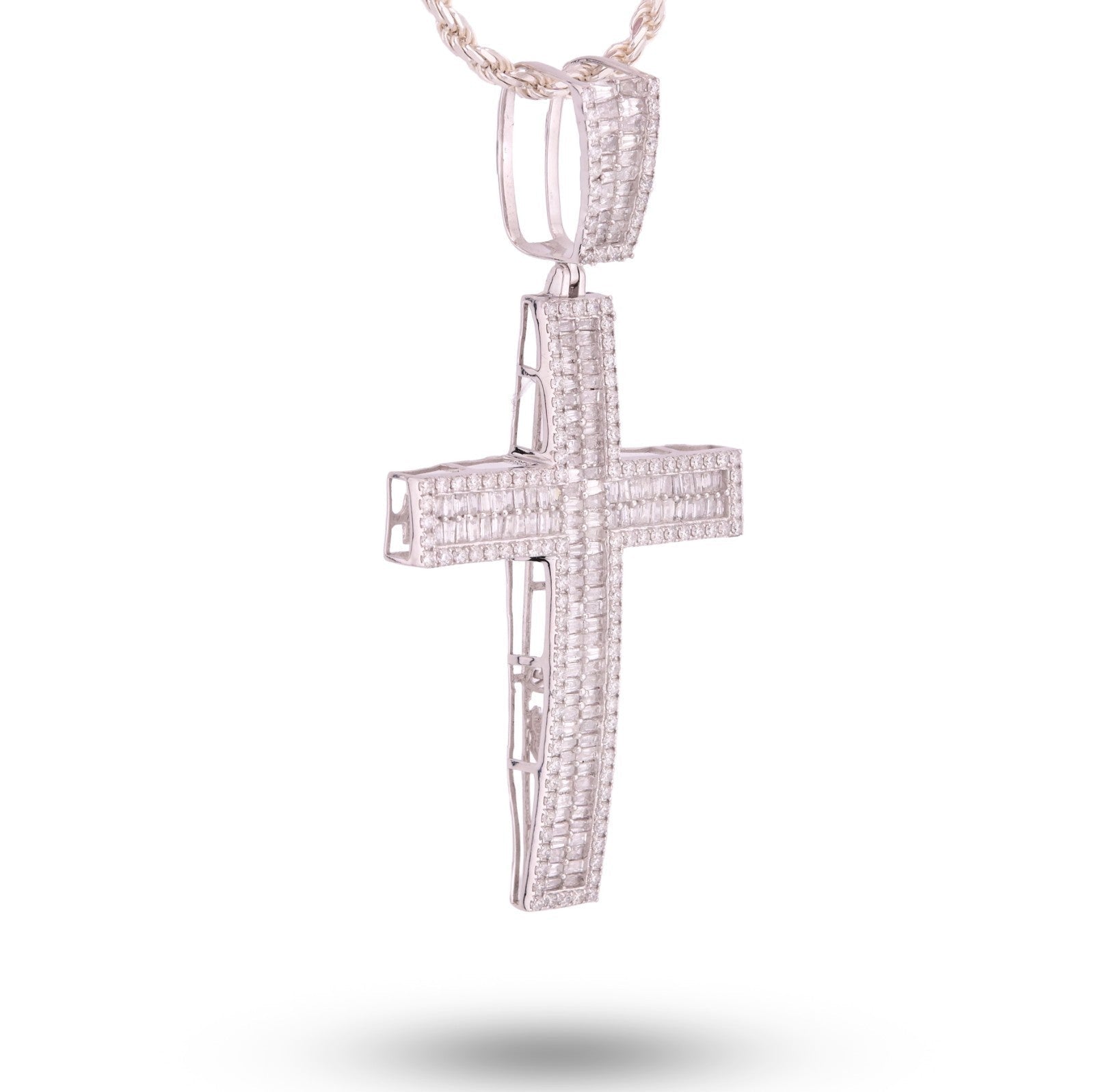 ICED 10k White Gold 11.6g 3.5CTW Real Round/Baguette Diamond Cross Pendant Charm - Elite Jewelers - Charms & Pendants