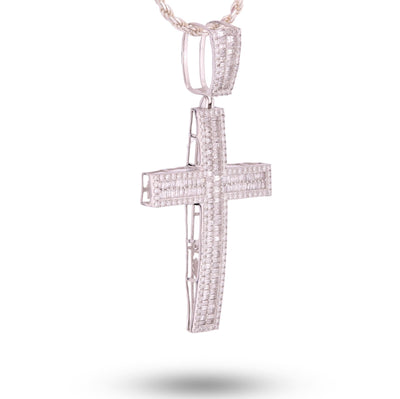 ICED 10k White Gold 11.6g 3.5CTW Real Round/Baguette Diamond Cross Pendant Charm - Elite Jewelers - Charms & Pendants