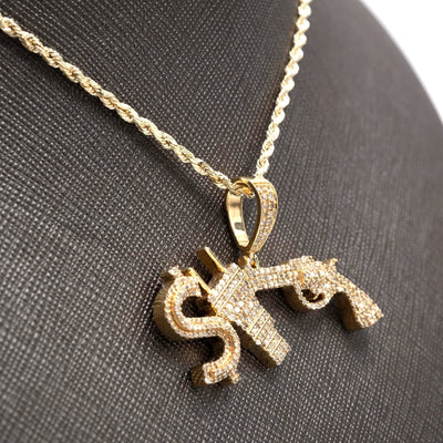 ICED 10k Yellow Gold 1.3CTW Natural Diamond $, Plug & Gun Pendant Mens 10g Charm - Elite Jewelers - Charms & Pendants