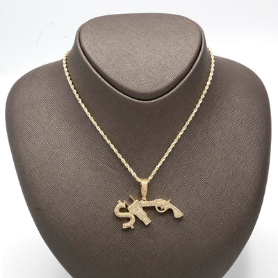 ICED 10k Yellow Gold 1.3CTW Natural Diamond $, Plug & Gun Pendant Mens 10g Charm - Elite Jewelers - Charms & Pendants