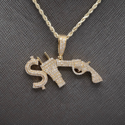 ICED 10k Yellow Gold 1.3CTW Natural Diamond $, Plug & Gun Pendant Mens 10g Charm - Elite Jewelers - Charms & Pendants
