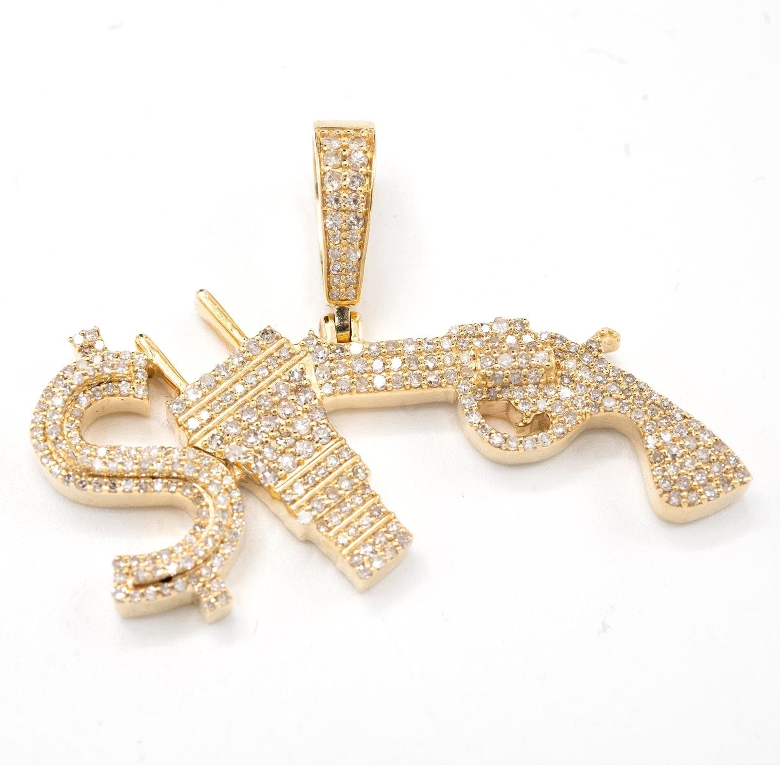 ICED 10k Yellow Gold 1.3CTW Natural Diamond $, Plug & Gun Pendant Mens 10g Charm - Elite Jewelers - Charms & Pendants