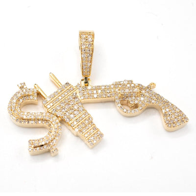 ICED 10k Yellow Gold 1.3CTW Natural Diamond $, Plug & Gun Pendant Mens 10g Charm - Elite Jewelers - Charms & Pendants
