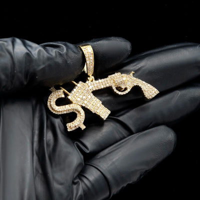 ICED 10k Yellow Gold 1.3CTW Natural Diamond $, Plug & Gun Pendant Mens 10g Charm - Elite Jewelers - Charms & Pendants