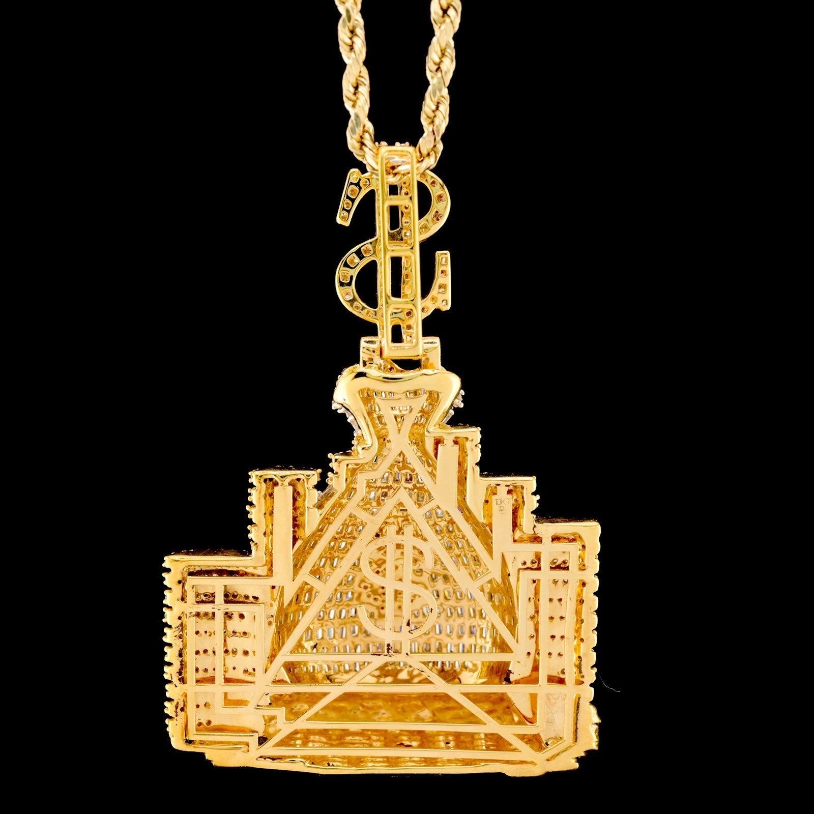 ICED 10k Yellow Gold 4.5CTW Round/Baguette Diamond Money Bag $ Pendant 20g Charm - Elite Jewelers - Charms & Pendants