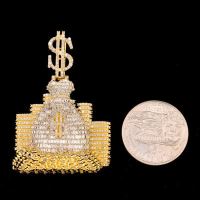 ICED 10k Yellow Gold 4.5CTW Round/Baguette Diamond Money Bag $ Pendant 20g Charm - Elite Jewelers - Charms & Pendants