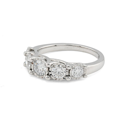 Ladies 925 Sterling Silver 1CTW Lab Round Diamond 5 - Stone Anniversary Band Ring - Elite Jewelers - Rings