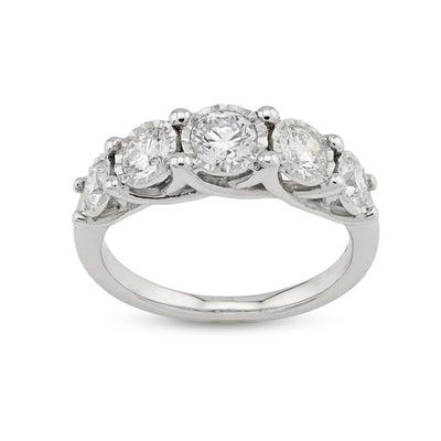 Ladies 925 Sterling Silver 1CTW Lab Round Diamond 5 - Stone Anniversary Band Ring - Elite Jewelers - Rings