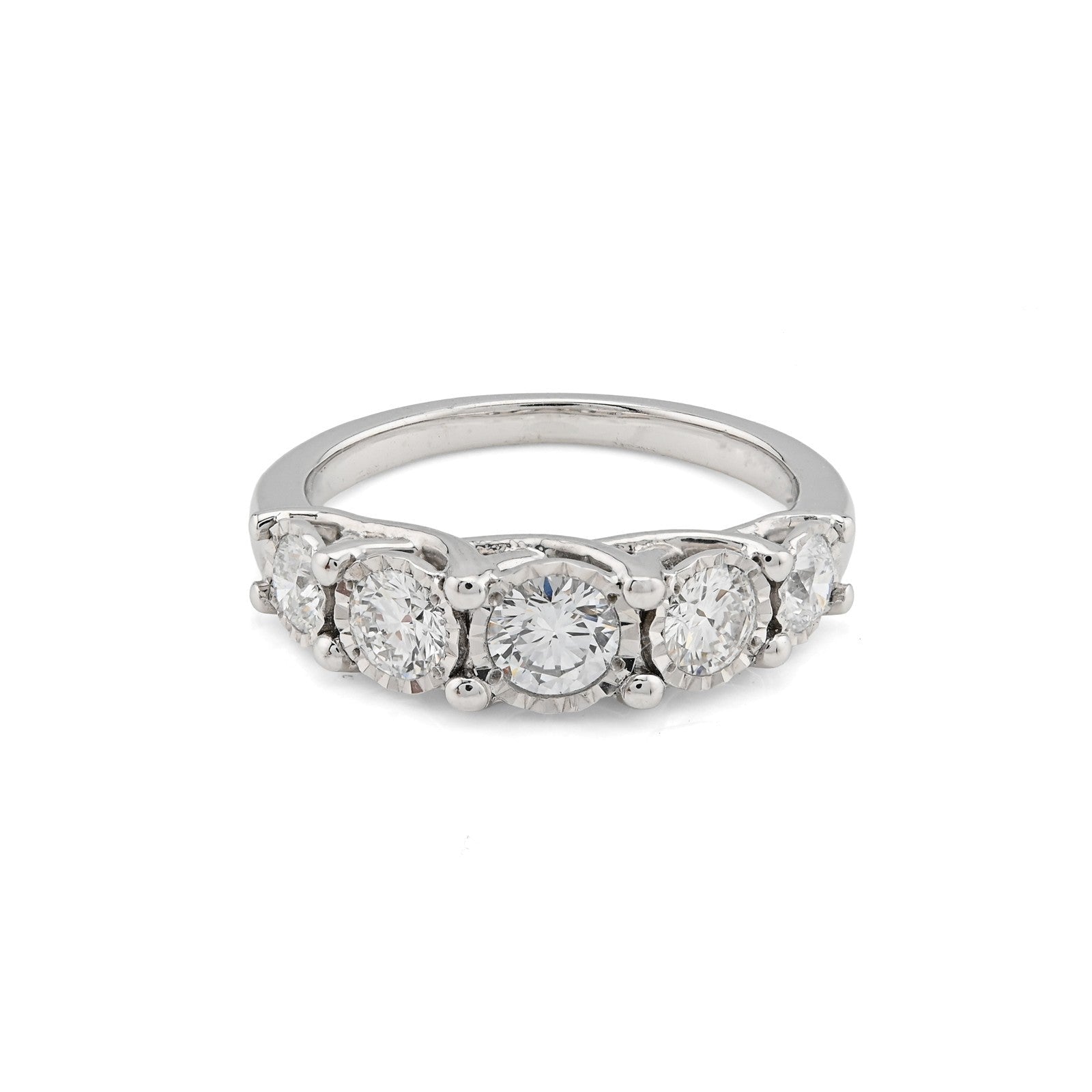 Ladies 925 Sterling Silver 1CTW Lab Round Diamond 5 - Stone Anniversary Band Ring - Elite Jewelers - Rings