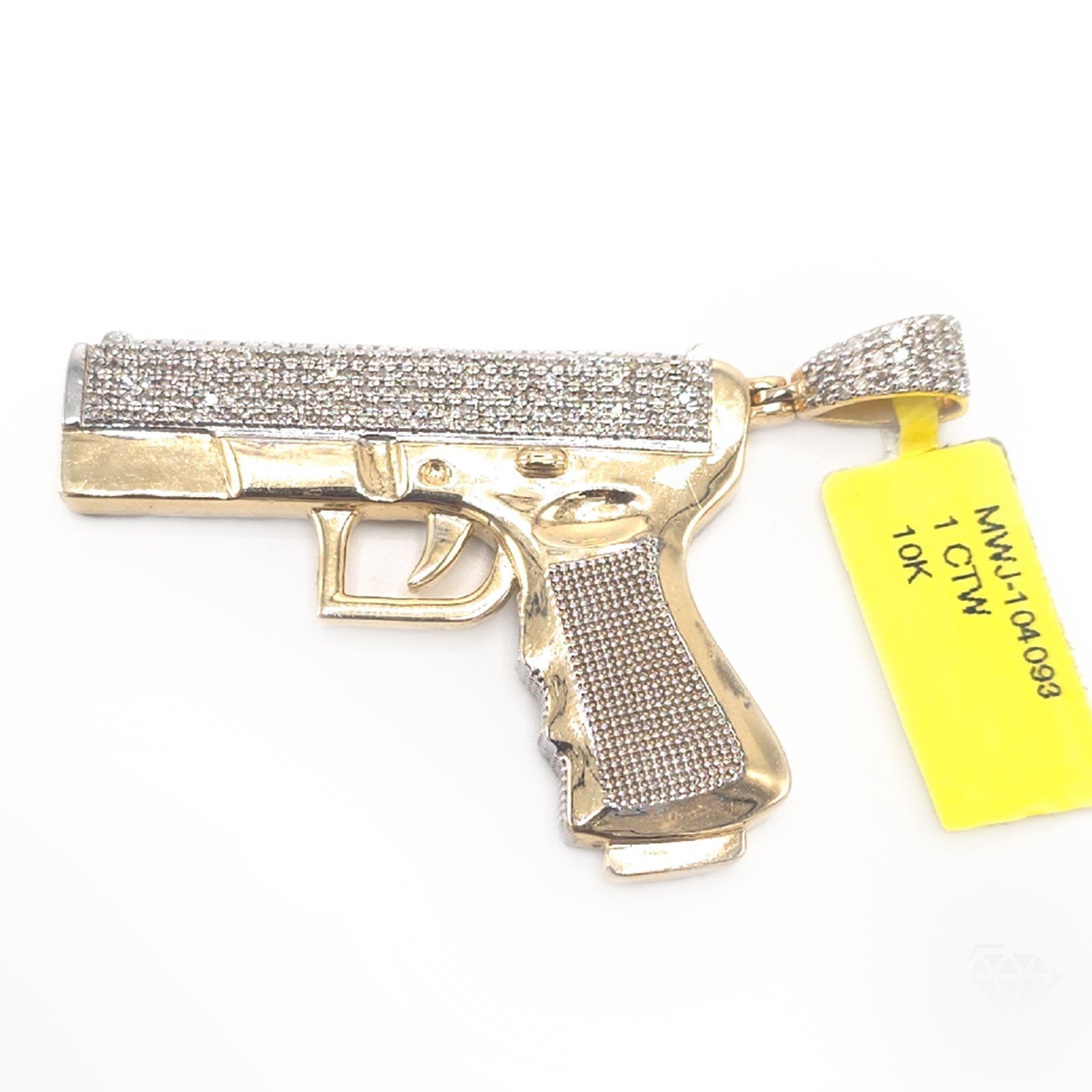 Mens 10k Yellow Gold 1CTW Natural Diamond ICED Hanging Gun Pendant 11.1gms Charm - Elite Jewelers - Charms & Pendants