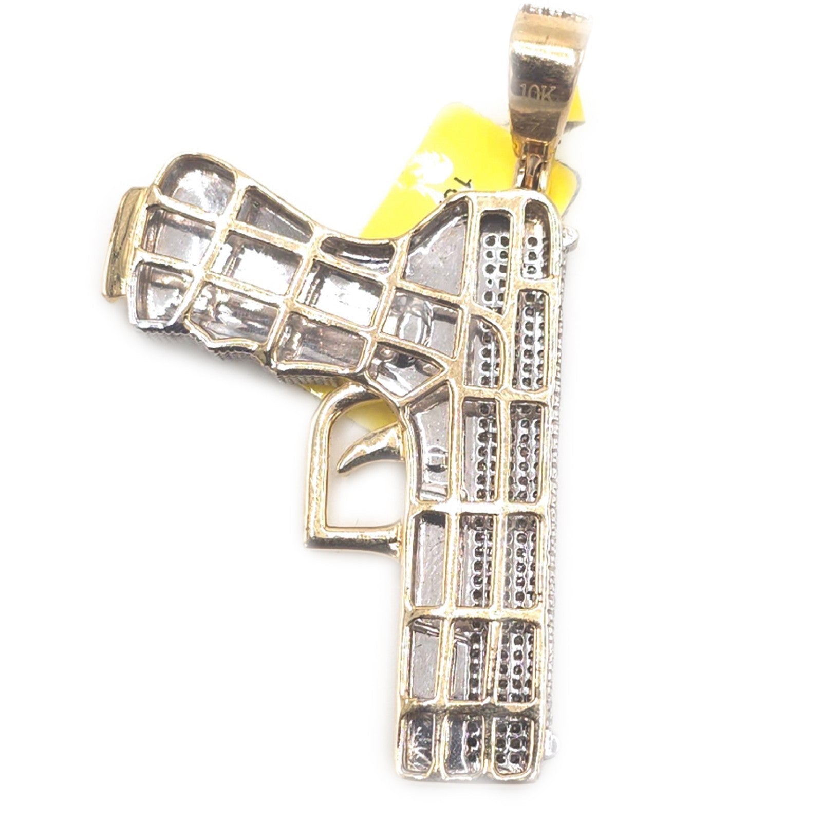 Mens 10k Yellow Gold 1CTW Natural Diamond ICED Hanging Gun Pendant 11.1gms Charm - Elite Jewelers - Charms & Pendants