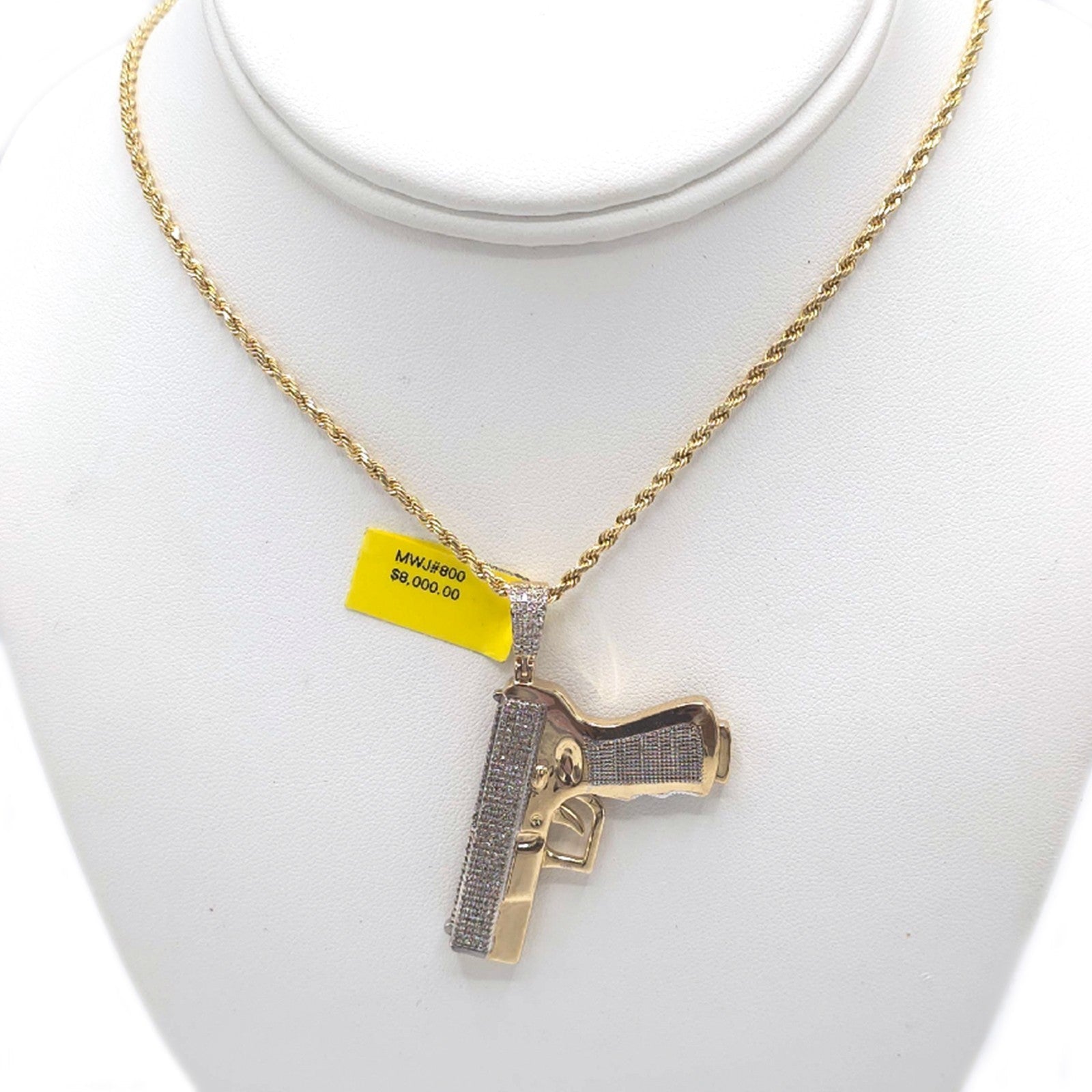 Mens 10k Yellow Gold 1CTW Natural Diamond ICED Hanging Gun Pendant 11.1gms Charm - Elite Jewelers - Charms & Pendants