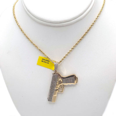 Mens 10k Yellow Gold 1CTW Natural Diamond ICED Hanging Gun Pendant 11.1gms Charm - Elite Jewelers - Charms & Pendants