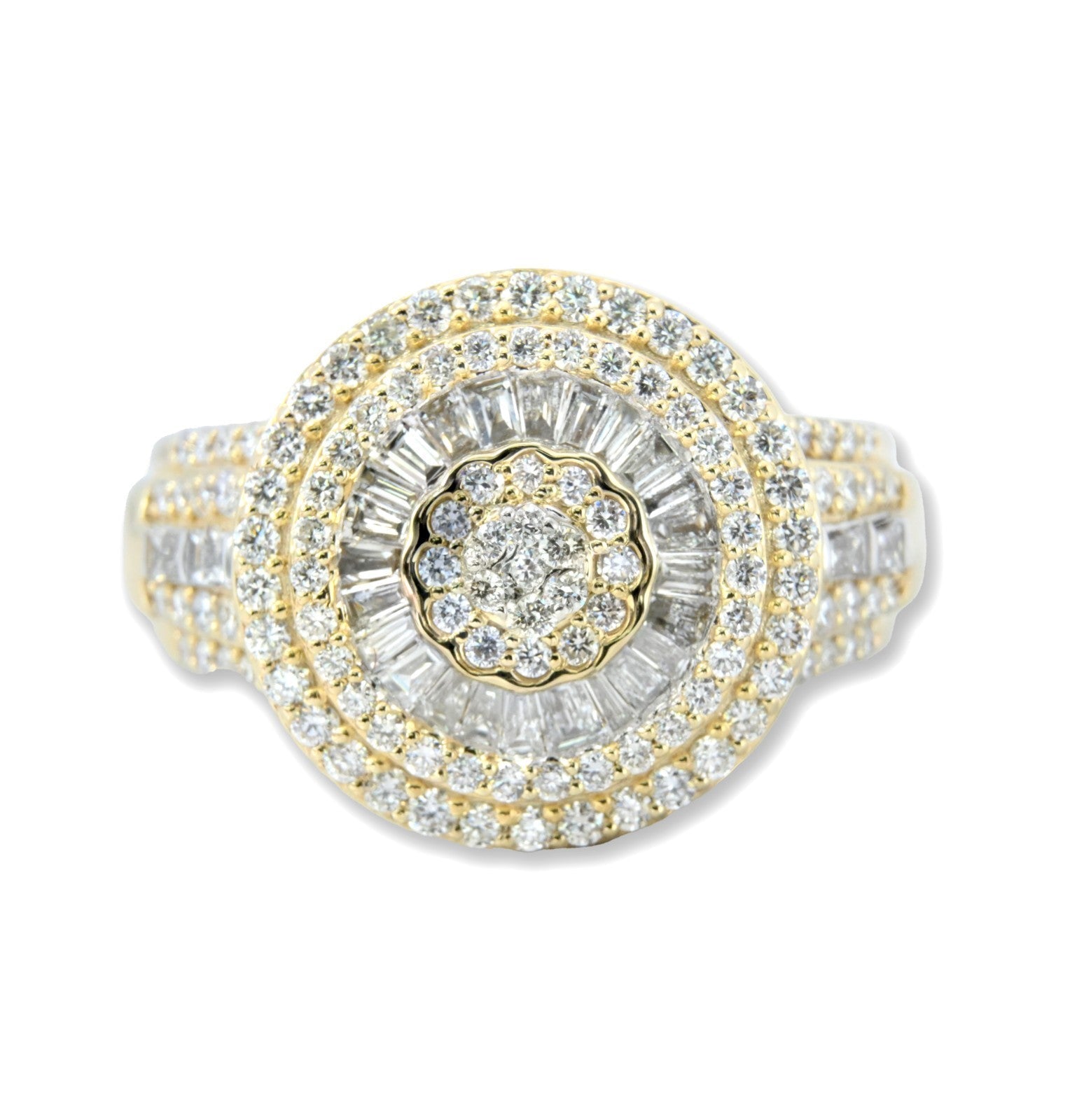Mens 10k Yellow Gold 2.1CTW Lab Grown Round/Baguette Diamond Circle Ring Size 10 - Elite Jewelers - Rings