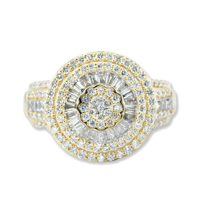 Mens 10k Yellow Gold 2.1CTW Lab Grown Round/Baguette Diamond Circle Ring Size 10 - Elite Jewelers - Rings