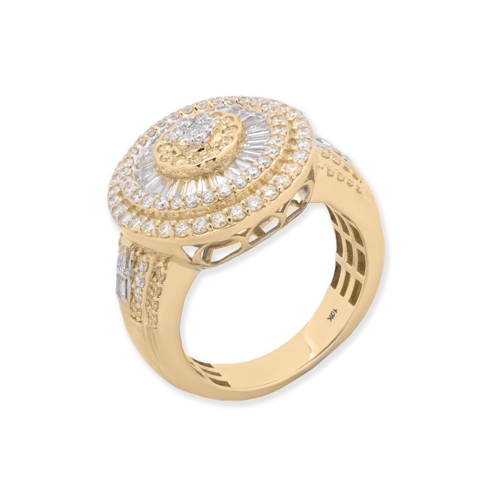 Mens 10k Yellow Gold 2.1CTW Lab Grown Round/Baguette Diamond Circle Ring Size 10 - Elite Jewelers - Rings