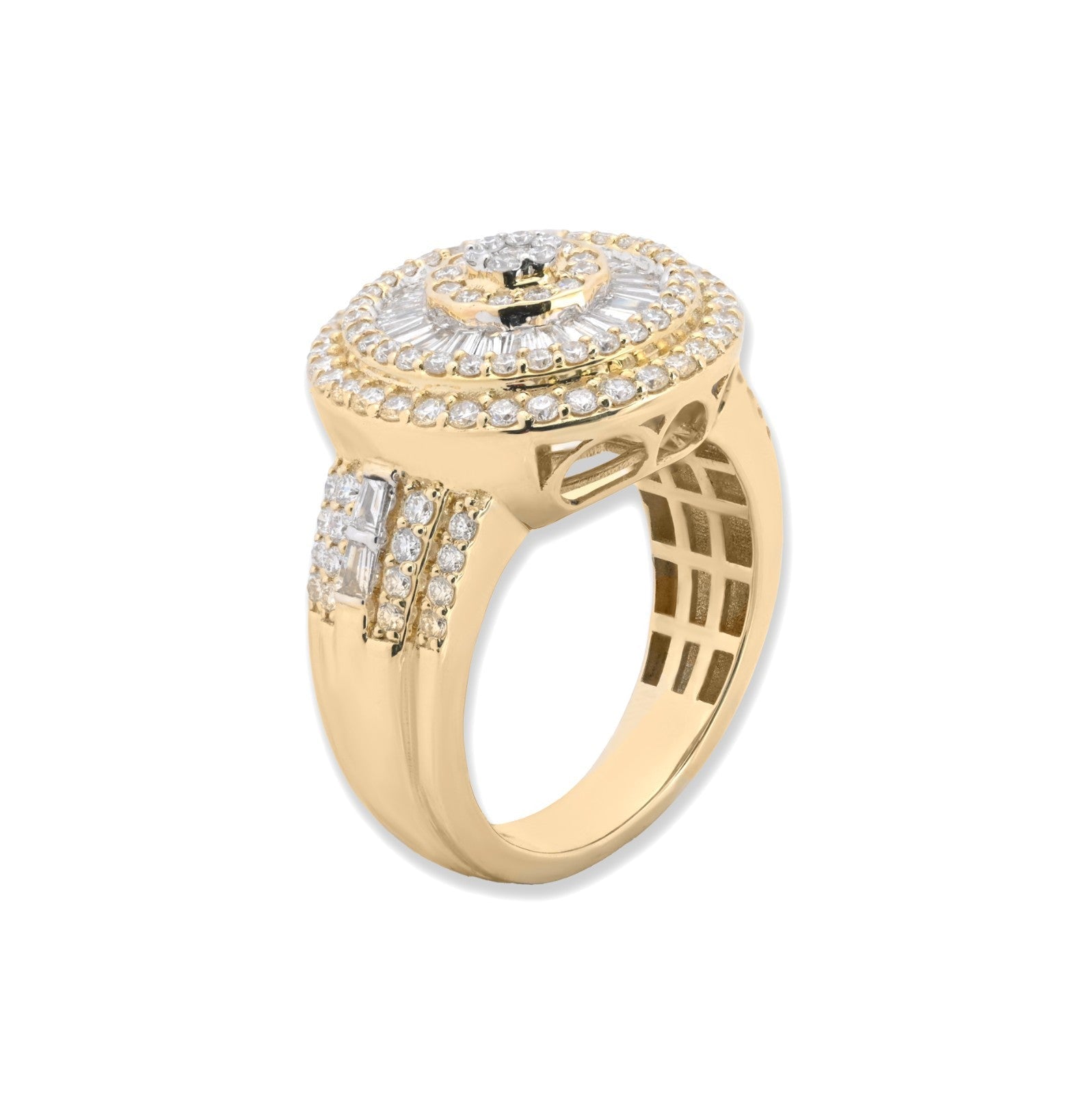 Mens 10k Yellow Gold 2.1CTW Lab Grown Round/Baguette Diamond Circle Ring Size 10 - Elite Jewelers - Rings