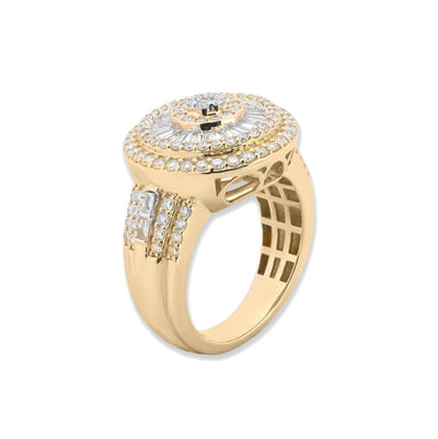 Mens 10k Yellow Gold 2.1CTW Lab Grown Round/Baguette Diamond Circle Ring Size 10 - Elite Jewelers - Rings