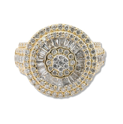 Mens 10k Yellow Gold 2.1CTW Lab Grown Round/Baguette Diamond Circle Ring Size 10 - Elite Jewelers - Rings