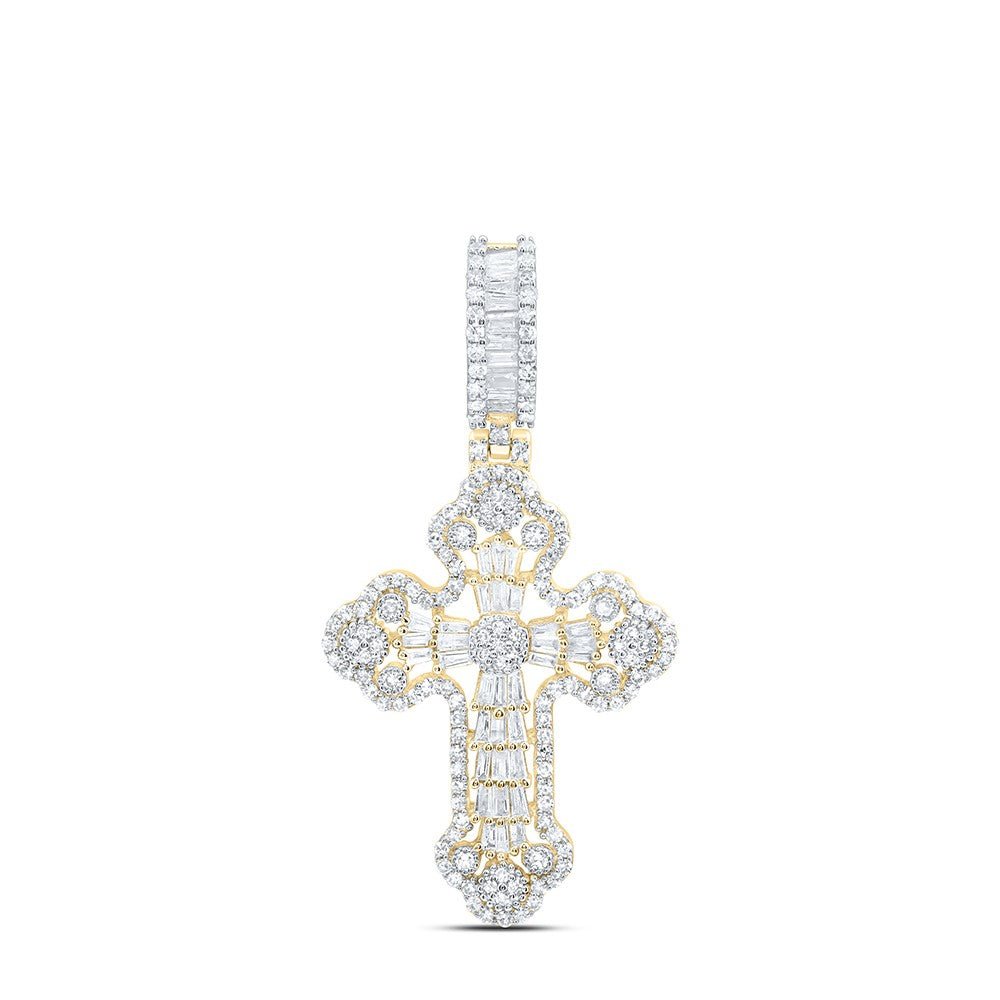 Mens 10k Yellow Gold 3.85g 1.01CTW Natural Diamond Cross Pendant Religious Charm - Elite Jewelers - Charms & Pendants