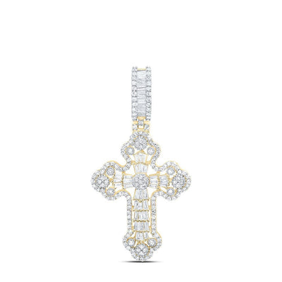 Mens 10k Yellow Gold 3.85g 1.01CTW Natural Diamond Cross Pendant Religious Charm - Elite Jewelers - Charms & Pendants