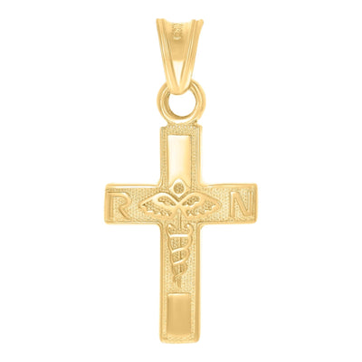 Mens 10k Yellow Gold RN & Caduceus Cross Religious Charm 1gms NEW Pendant - Elite Jewelers - Charms & Pendants
