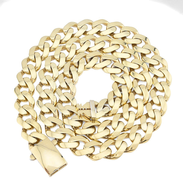 Mens 13MM Cuban Link Chain 1/10th 10k Yellow Gold Bonded 925 24In 45.9g Necklace - Elite Jewelers - Necklaces & Chains