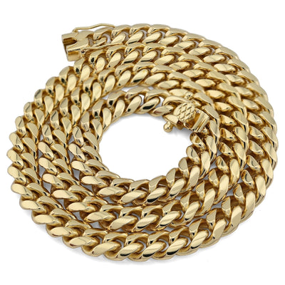 Mens 8MM Stainless Steel 14K Gold Plated Cuban Link Chain 20 Inches 59.9gms Necklace - Elite Jewelers - Necklaces & Chains
