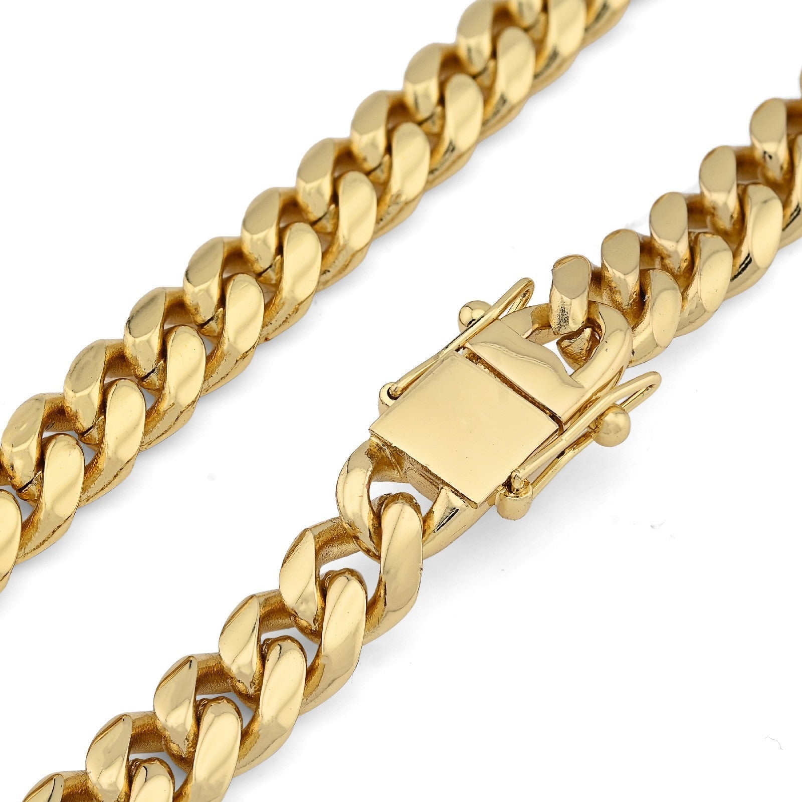 Mens 8MM Stainless Steel 14K Gold Plated Cuban Link Chain 20 Inches 59.9gms Necklace - Elite Jewelers - Necklaces & Chains