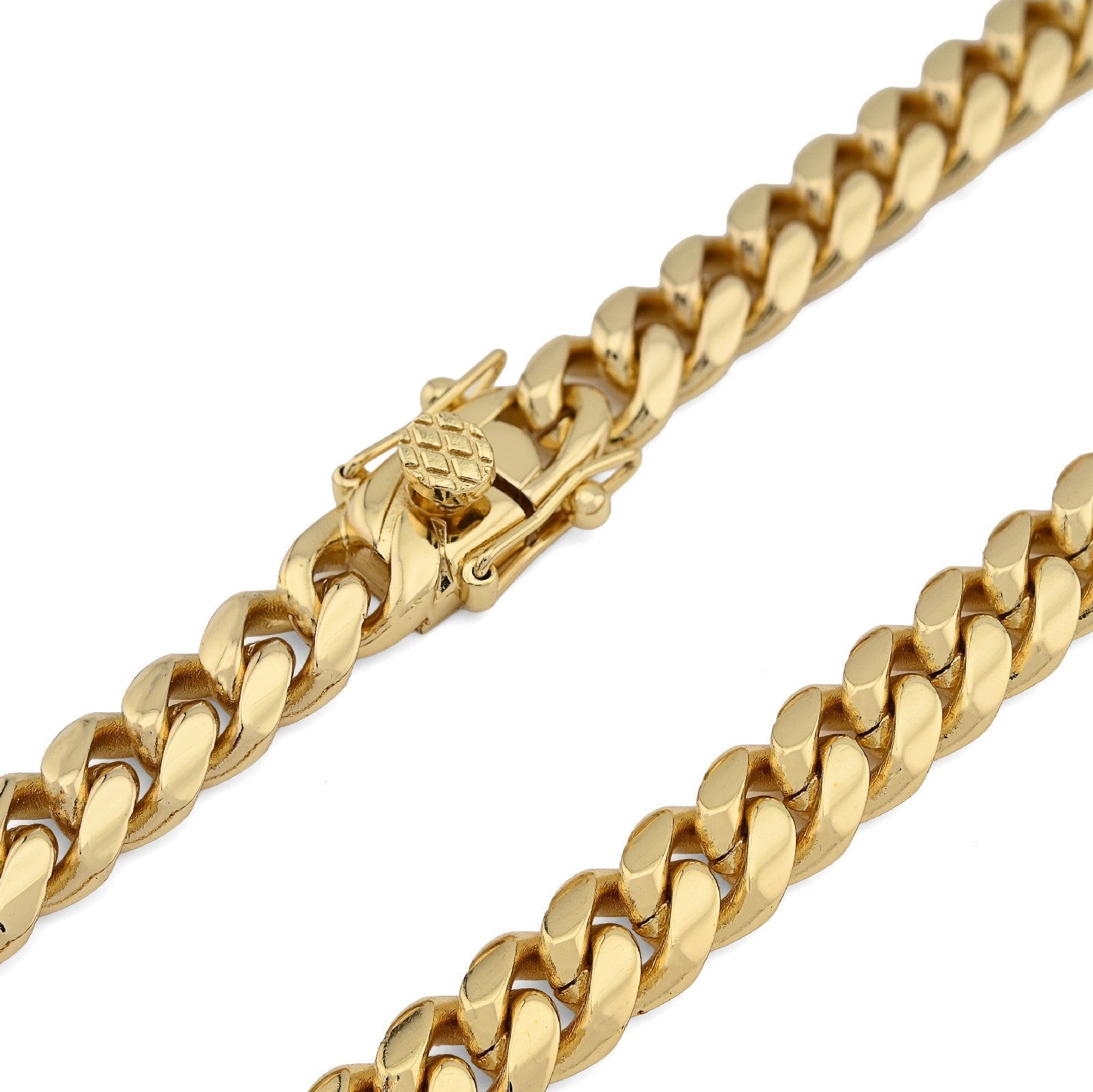 Mens 8MM Stainless Steel 14K Gold Plated Cuban Link Chain 20 Inches 59.9gms Necklace - Elite Jewelers - Necklaces & Chains