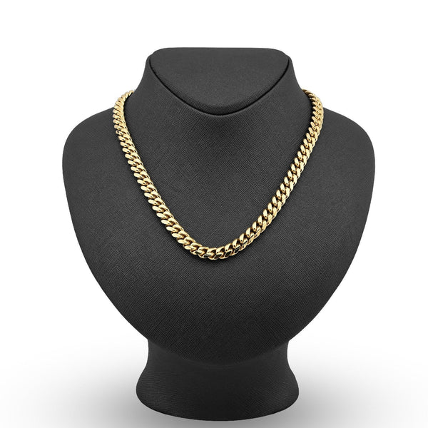Mens 8MM Stainless Steel 14K Gold Plated Cuban Link Chain 20 Inches 59.9gms Necklace - Elite Jewelers - Necklaces & Chains