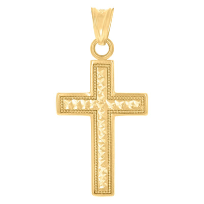 Mens Diamond - Cut Style 10k Yellow Gold Cross Religious Charm 1.3gms Pendant - Elite Jewelers - Charms & Pendants