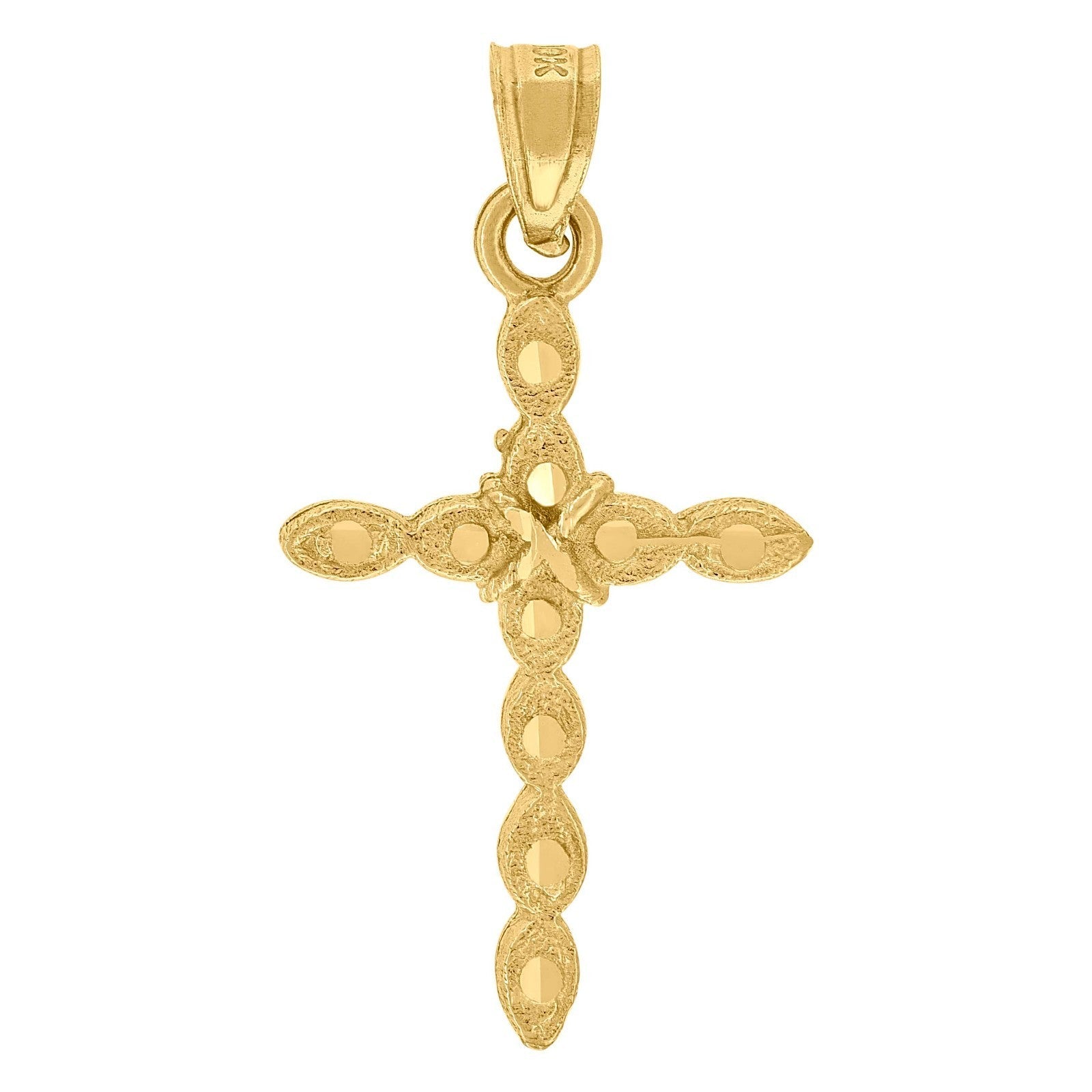 Mens Womens 10k Yellow Gold Pure Textured Cross Religious Charm 1gms Pendant - Elite Jewelers - Charms & Pendants